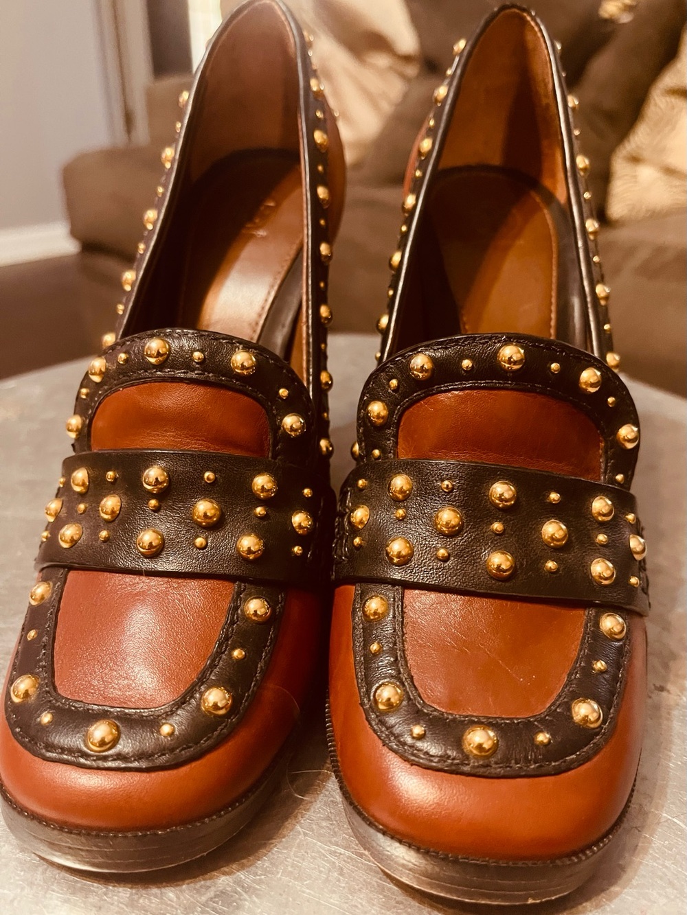 Tory Burch Women's Brown Leather Studded Loafers - Elegant Everyday Style